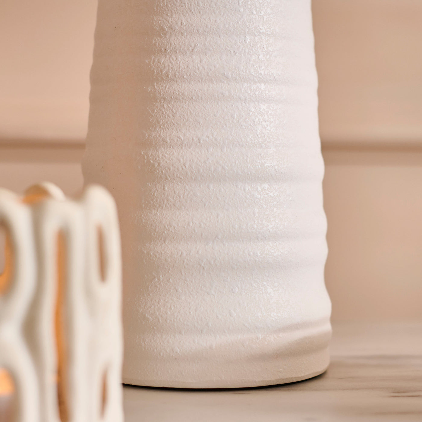 Burleigh 43cm White Ceramic Table Lamp Base & Coningsby Snow White Cotton Lampshade - 35cm