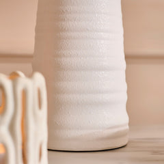 Burleigh 43cm White Ceramic Table Lamp Base & Coningsby Taupe Cotton Lampshade - 35cm