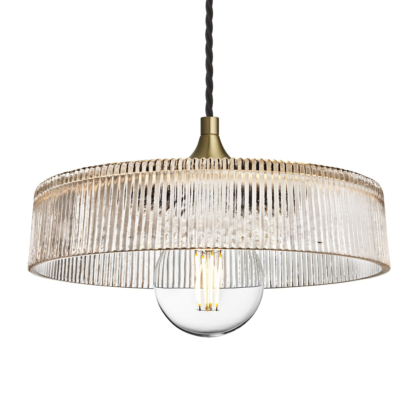 Chelsea Glass Ribbed Dish Pendant - 12 Inch - Clear
