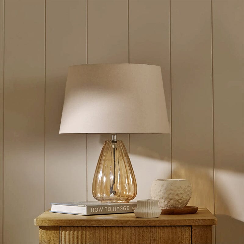 Alma 23cm Champagne Glass Table Lamp & Coningsby Taupe Cotton Lampshade - 30cm