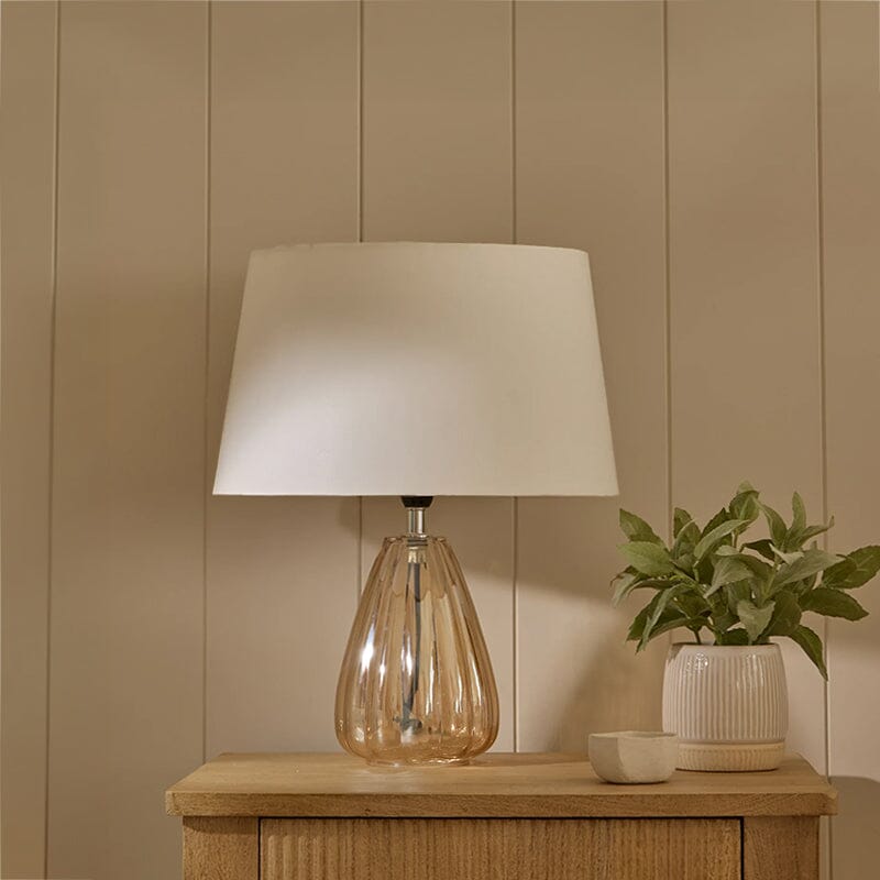 Alma 23cm Champagne Glass Table Lamp & Coningsby Snow White Cotton Lampshade - 30cm