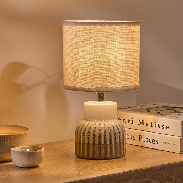 Coates 27cm Blue Ceramic Table Lamp & Cream Linen Shade