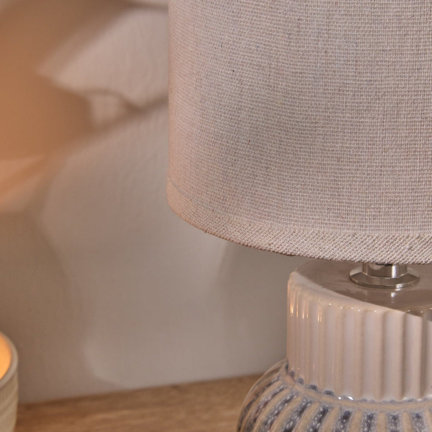 Coates 27cm Blue Ceramic Table Lamp & Cream Linen Shade