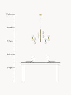 Large Pendant Light Grover with Opal Glass Balls - White Lamp Frame, Canopy: Shiny Gold Col