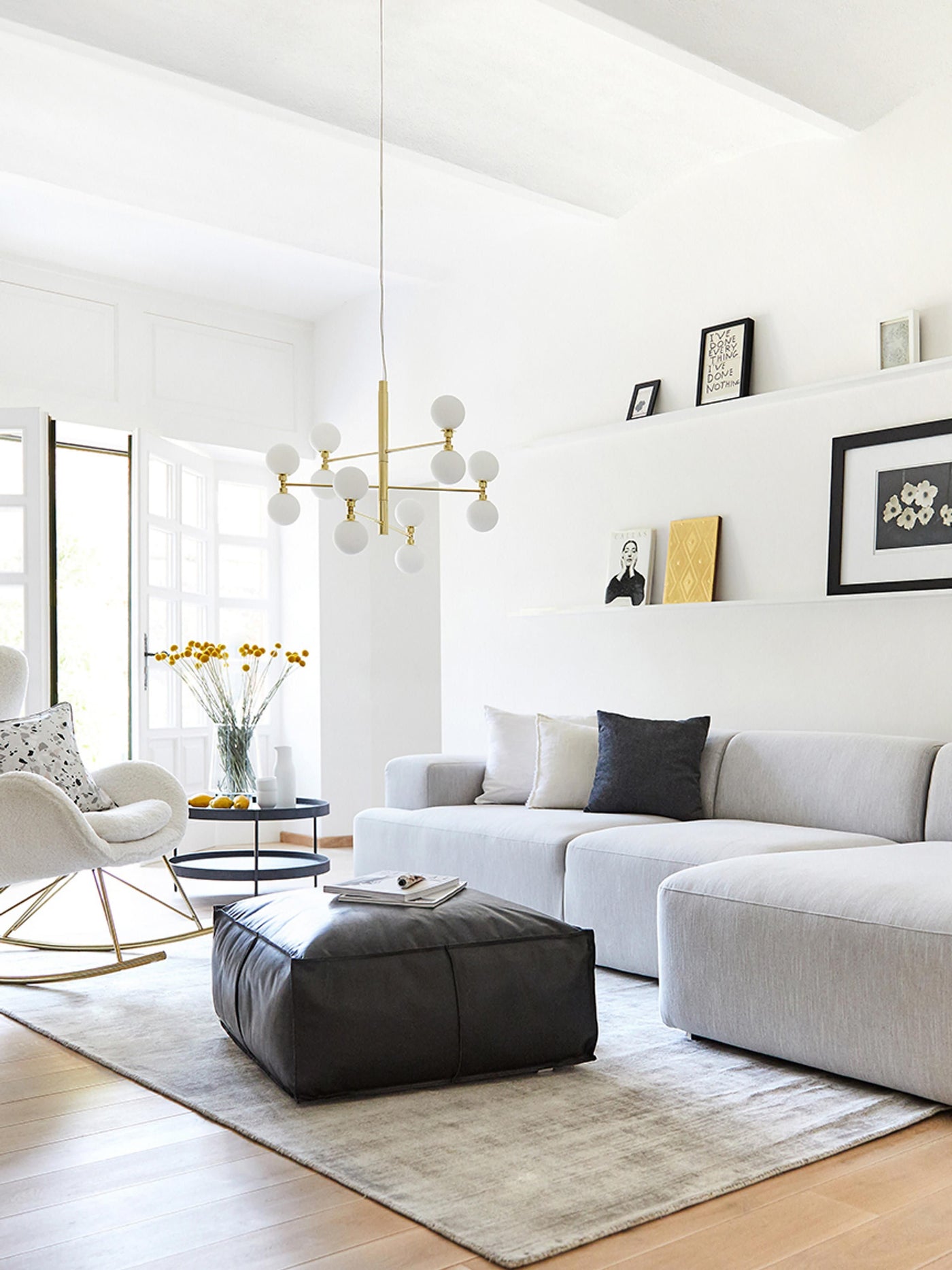 Large Pendant Light Grover with Opal Glass Balls - White Lamp Frame, Canopy: Shiny Gold Col