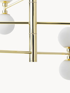 Large Pendant Light Grover with Opal Glass Balls - White Lamp Frame, Canopy: Shiny Gold Col