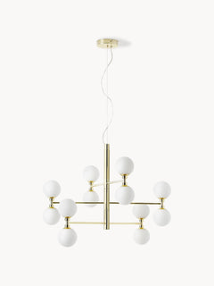 Large Pendant Light Grover with Opal Glass Balls - White Lamp Frame, Canopy: Shiny Gold Col