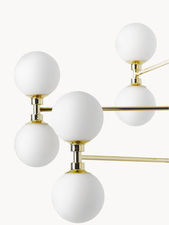 Large Pendant Light Grover with Opal Glass Balls - White Lamp Frame, Canopy: Shiny Gold Col