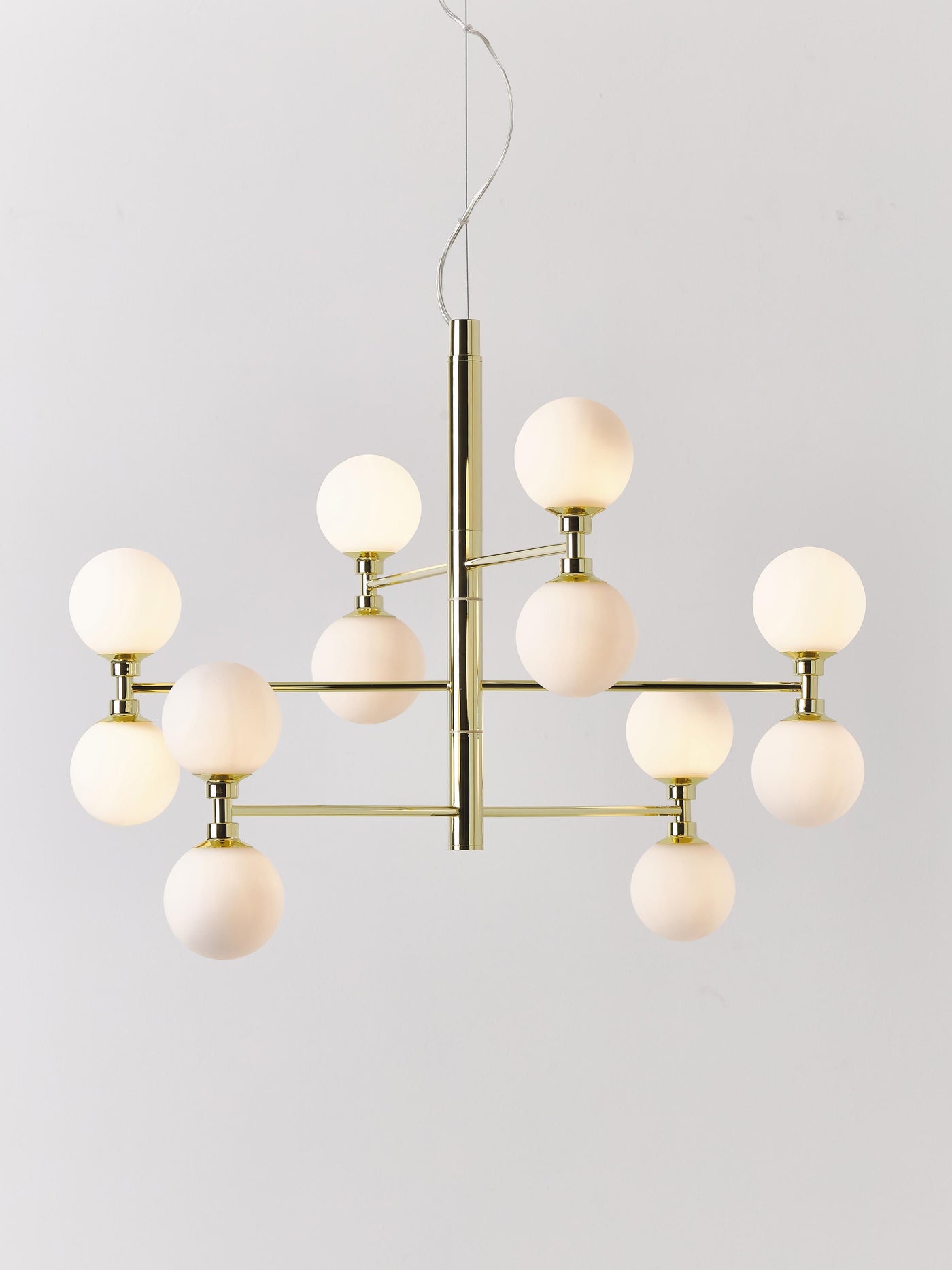 Large Pendant Light Grover with Opal Glass Balls - White Lamp Frame, Canopy: Shiny Gold Col