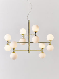 Large Pendant Light Grover with Opal Glass Balls - White Lamp Frame, Canopy: Shiny Gold Col