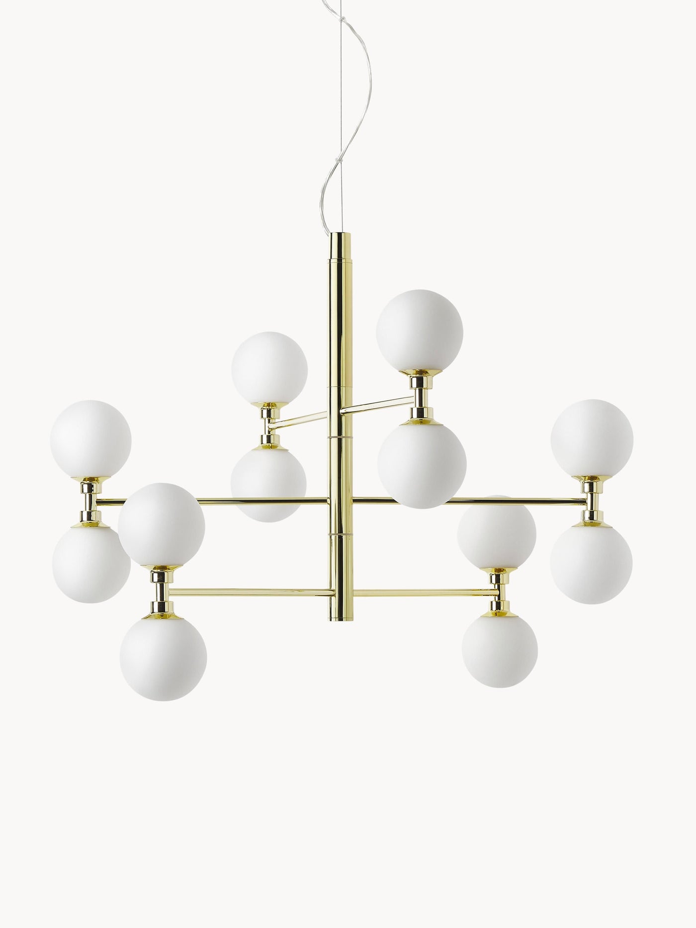 Large Pendant Light Grover with Opal Glass Balls - White Lamp Frame, Canopy: Shiny Gold Col