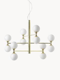 Large Pendant Light Grover with Opal Glass Balls - White Lamp Frame, Canopy: Shiny Gold Col