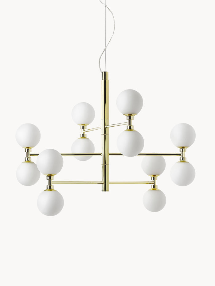 Large Pendant Light Grover with Opal Glass Balls - White Lamp Frame, Canopy: Shiny Gold Col