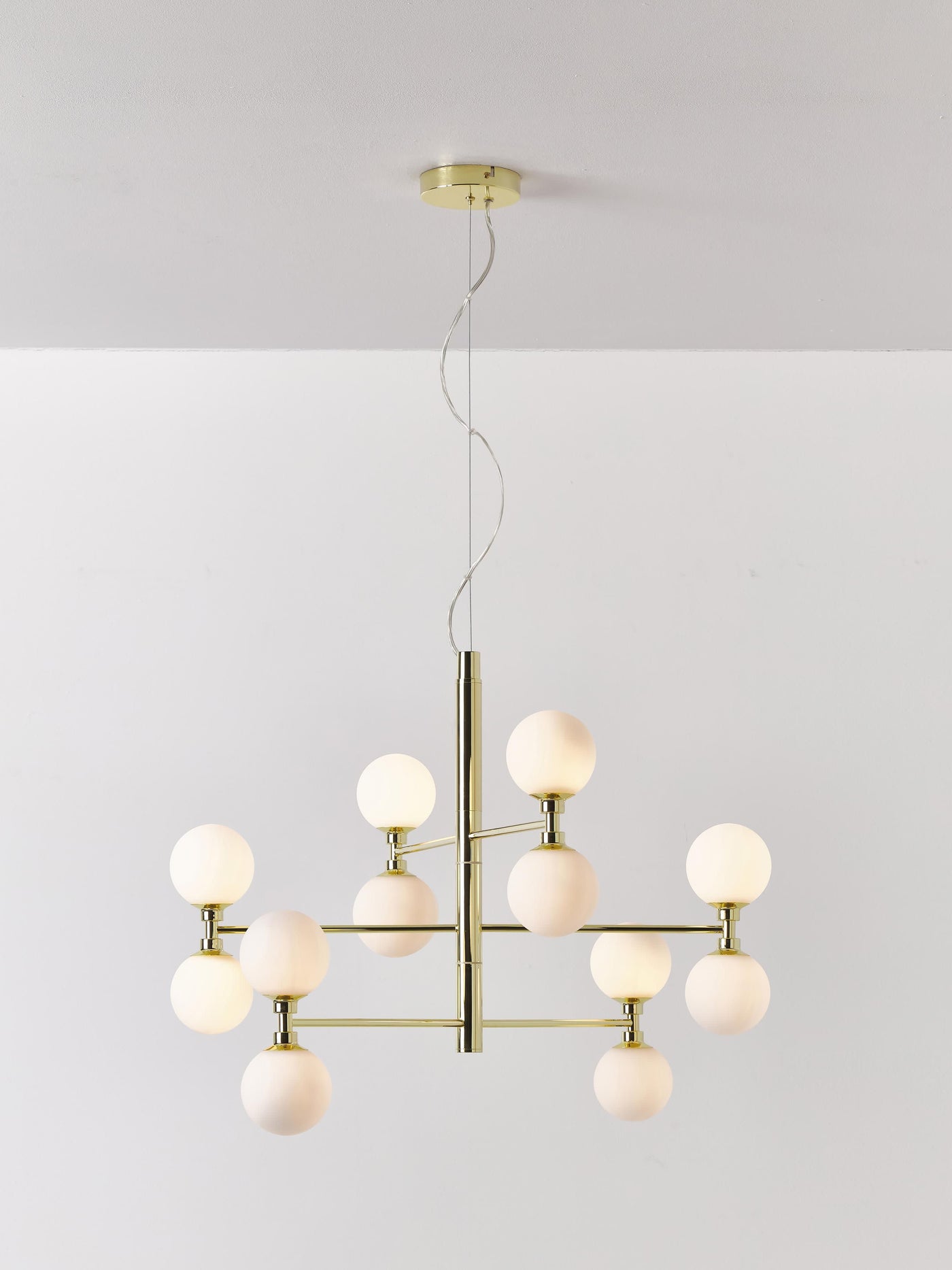 Large Pendant Light Grover with Opal Glass Balls - White Lamp Frame, Canopy: Shiny Gold Col