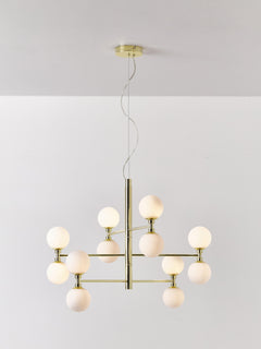 Large Pendant Light Grover with Opal Glass Balls - White Lamp Frame, Canopy: Shiny Gold Col