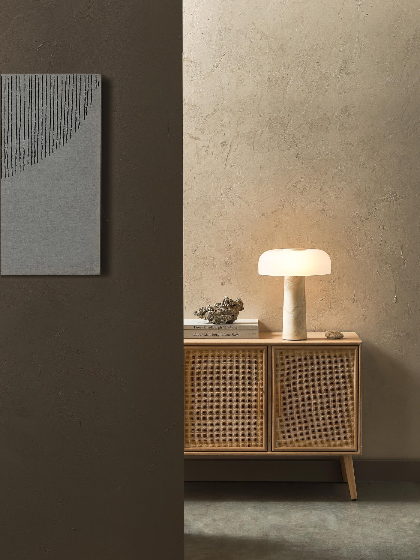 Table Lamp Carla with Travertine Base