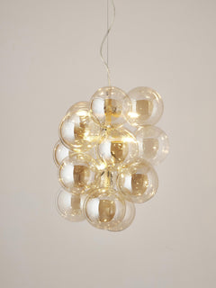 Glass Design Pendant Light Bubbles - Transparent Gold Coloured Lamp Frame, Ca