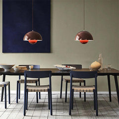 Painted Metal Dome Pendant Light, Half Sphere Shade with an Inner Ball, Matte Light Grey Finish, 23cm, Dining Room & Living Room