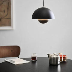 Painted Metal Dome Pendant Light, Half Sphere Shade with an Inner Ball, Gloss Wine Red Finish, 23cm, Dining Room & Living Room