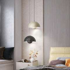 Painted Metal Dome Pendant Light, Half Sphere Shade with an Inner Ball, Gloss Pink Finish, 23cm, Dining Room & Living Room