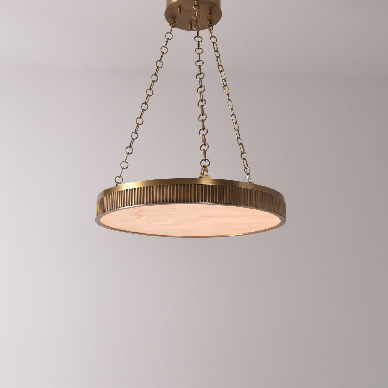 Ribbed Disc Alabaster Brass Pendant