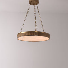 Ribbed Disc Alabaster Brass Pendant