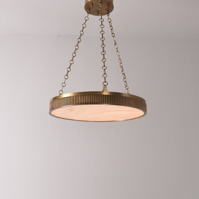 Ribbed Disc Alabaster Brass Pendant