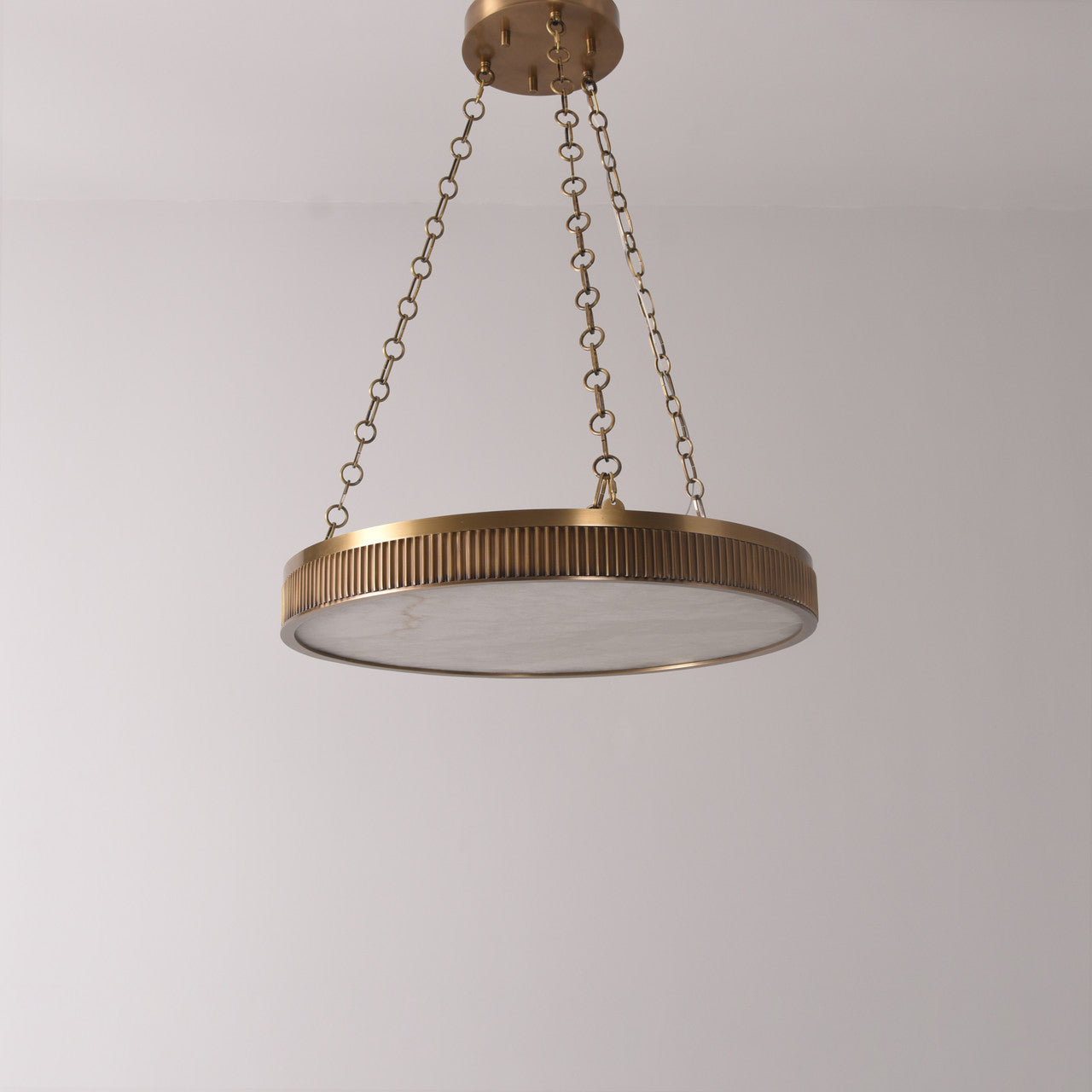 Ribbed Disc Alabaster Brass Pendant