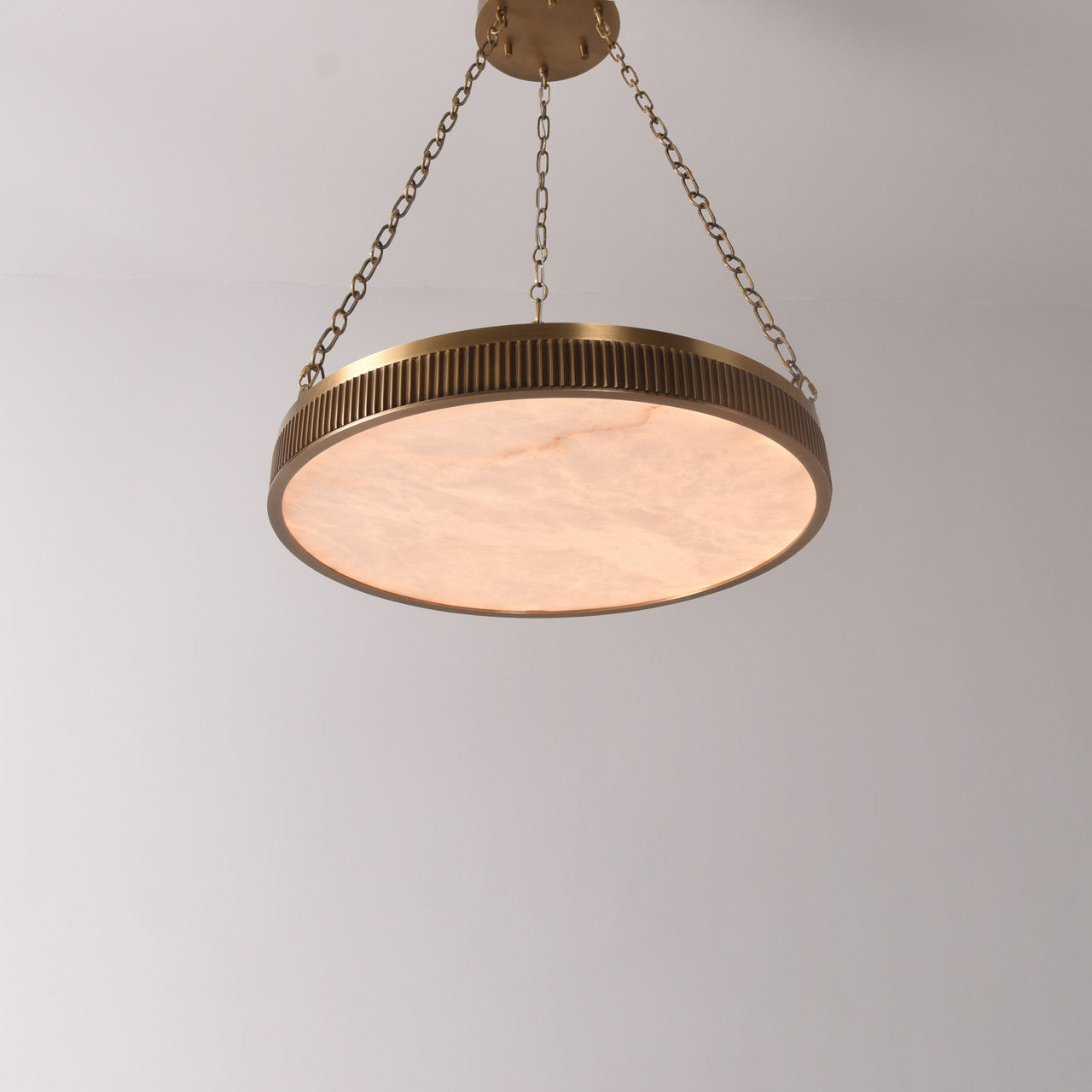 Ribbed Disc Alabaster Brass Pendant
