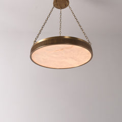 Ribbed Disc Alabaster Brass Pendant