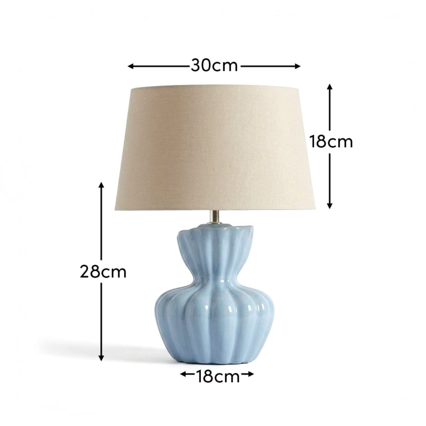 Dawes 30cm Cornflower Blue Ceramic Lamp Base & Coningsby Taupe Cotton Lampshade - 30cm