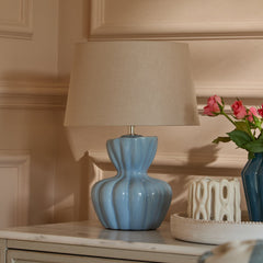 Dawes 30cm Cornflower Blue Ceramic Lamp Base & Coningsby Taupe Cotton Lampshade - 30cm