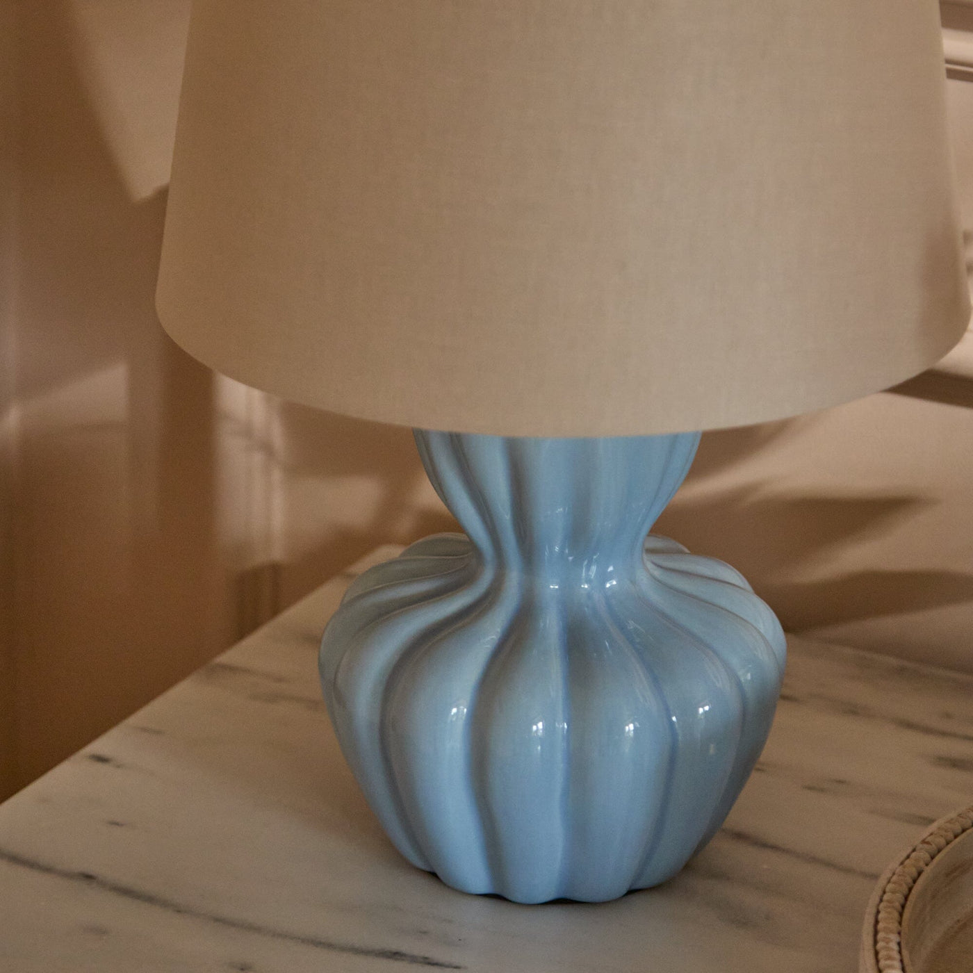 Dawes 30cm Cornflower Blue Ceramic Lamp Base & Coningsby Taupe Cotton Lampshade - 30cm