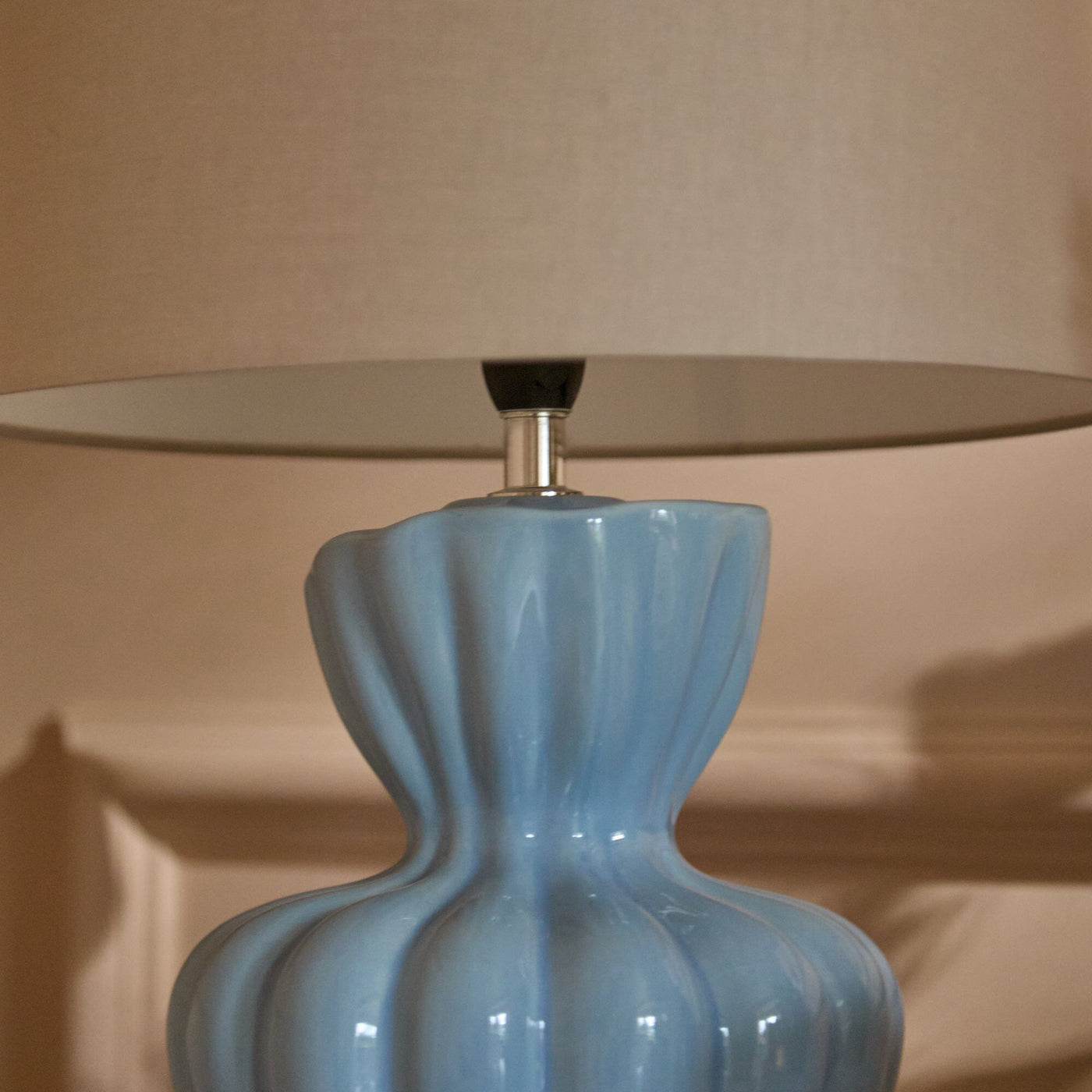 Dawes 30cm Cornflower Blue Ceramic Lamp Base & Coningsby Taupe Cotton Lampshade - 30cm