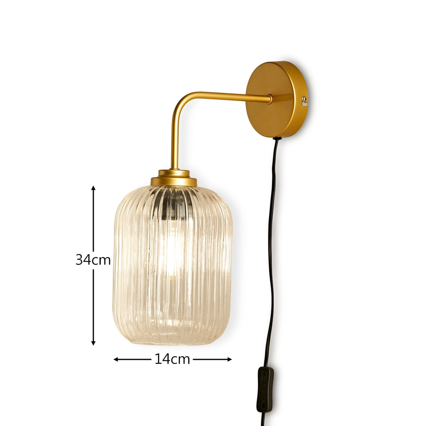 Elland Plug in Wall Light Gold - Clear Glass