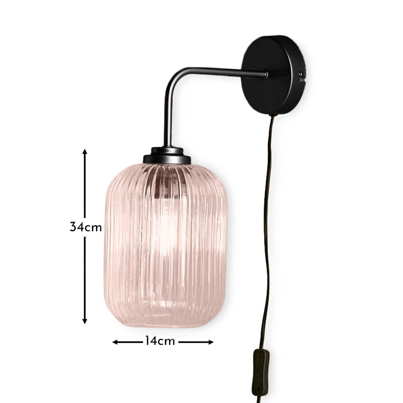 Elland Plug in Wall Light Black - Blush Pink