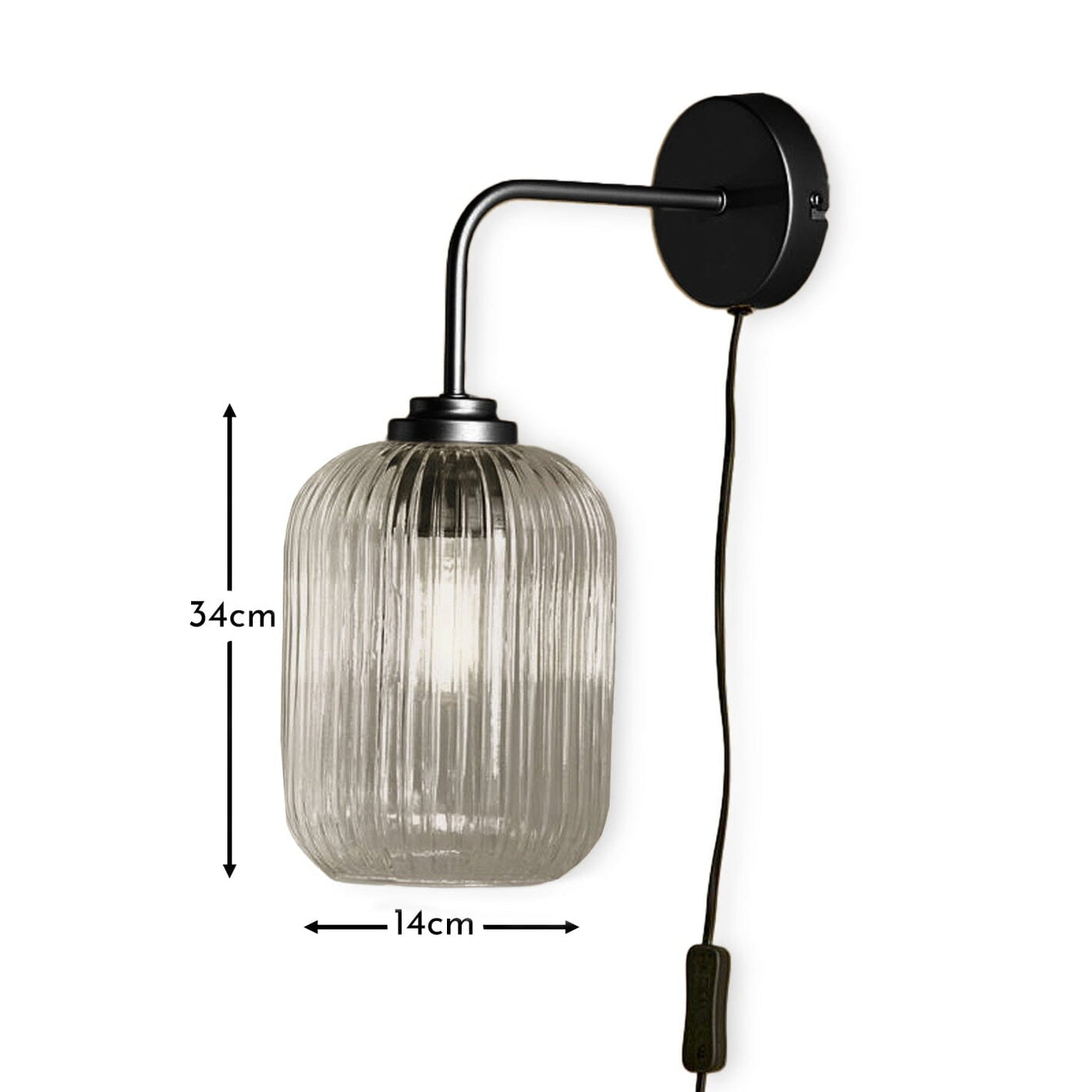 Elland Plug in Wall Light Black - Smoked Glass