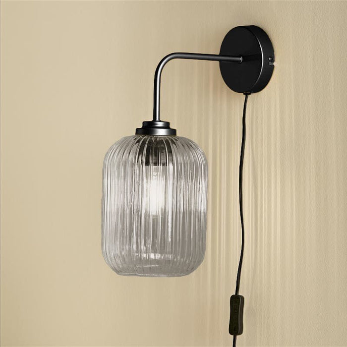 Elland Plug in Wall Light Black - Smoked Glass