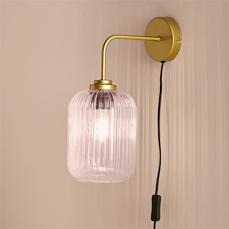 Elland Plug in Wall Light Gold - Blush Pink