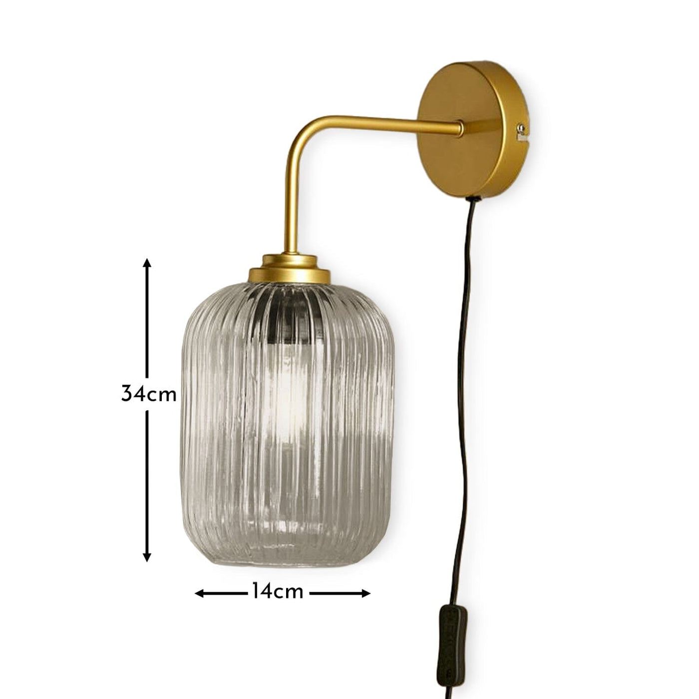 Elland Plug in Wall Light Gold - Smoked Glass