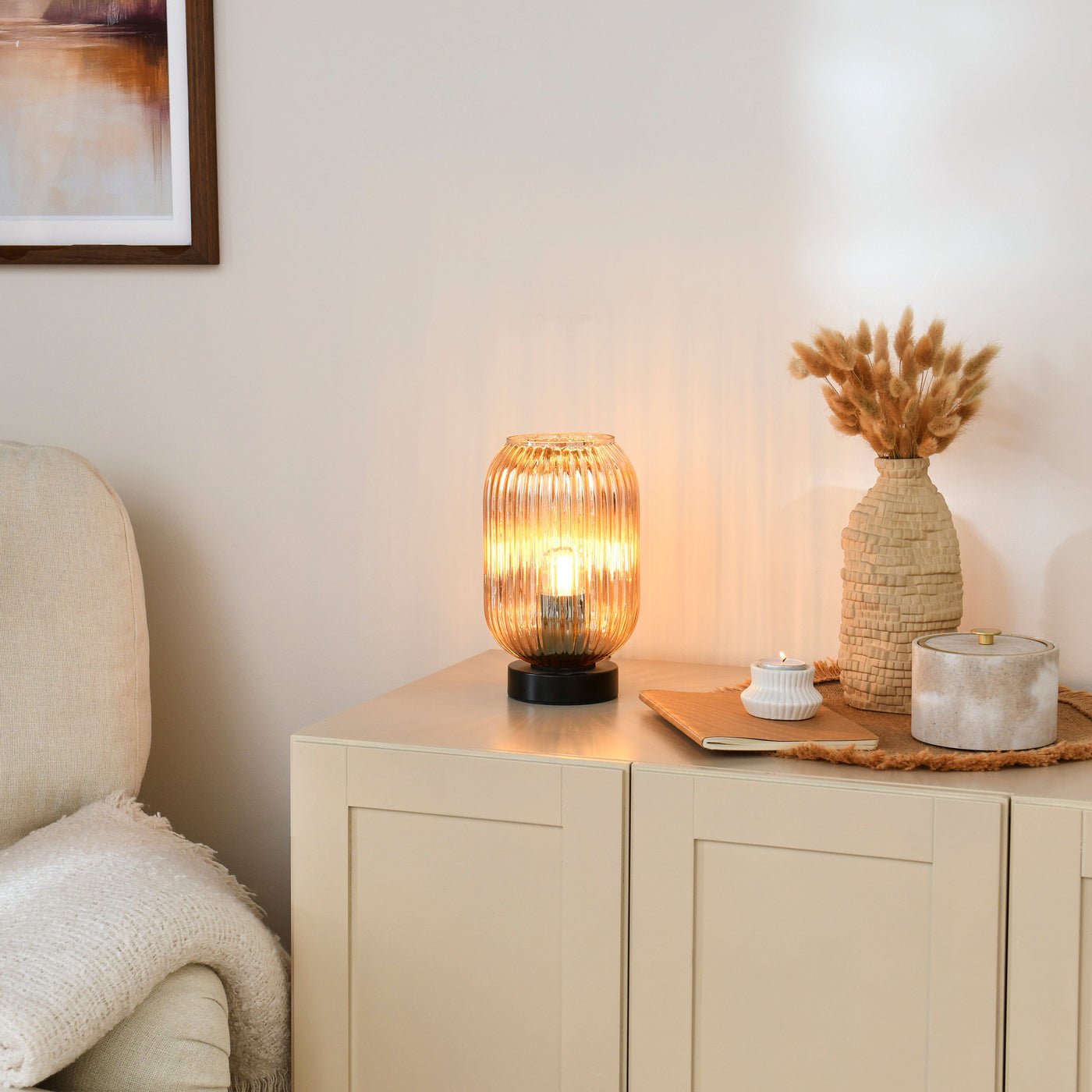 Elland 22.5cm Glass Table Lamp - Champagne & Black