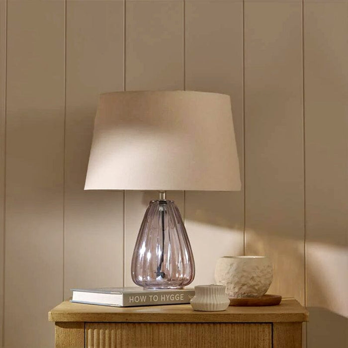 Alma 23cm Glass Lamp Base - Smoke Grey & Coningsby Taupe Cotton Lampshade - 30cm