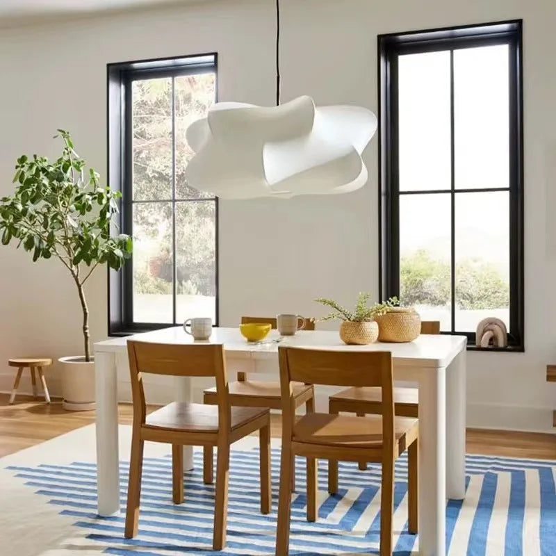 White Silk Cluster Pendant Light, 40cm Diameter, Soft Folded Cloud Shape on a Black Cord, Living Room & Bedroom