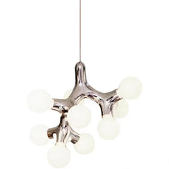 Chrome Branching Drop Chandelier, 7 Head, 500 Millimetre Drop, Opal Glass Ball Shades, Dining Table & Hallway