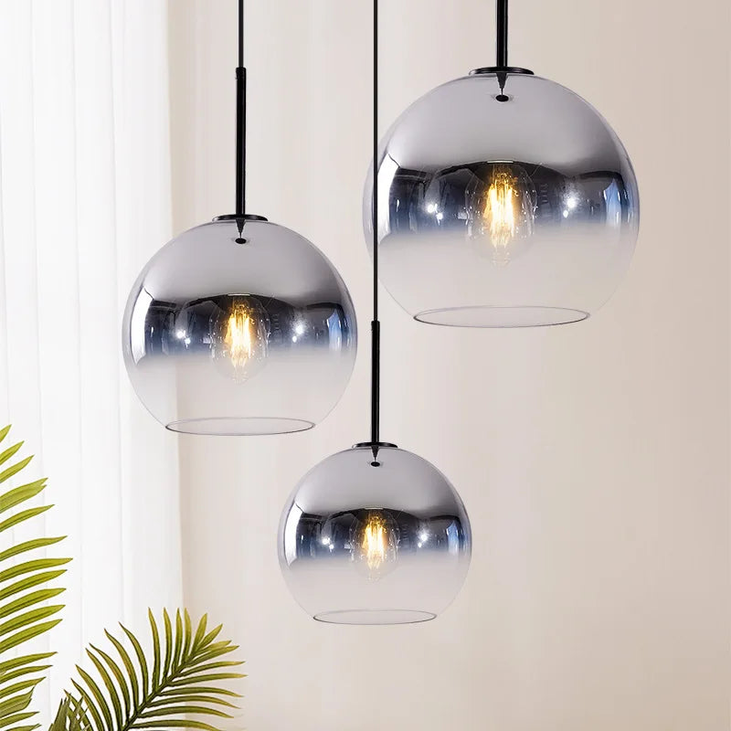 Clear Glass Globe Pendant Light, Brass Rod Suspension, Contemporary Style, Kitchen Island, Dining Table & Living Room
