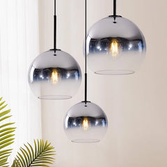 Clear Glass Globe Pendant Light, Brass Rod Suspension, Contemporary Style, Kitchen Island, Dining Table & Living Room