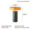 Marble Dome Table Lamp, Opal Glass Disc Shade, Brass Touch Control, Green Finish, Rechargeable, Bedside & Living Room
