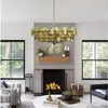 Textured Green Glass Drum Chandelier, Layered Overlapping Discs, Brass Pin Detail, Integrated LED, Bedroom & Living Room