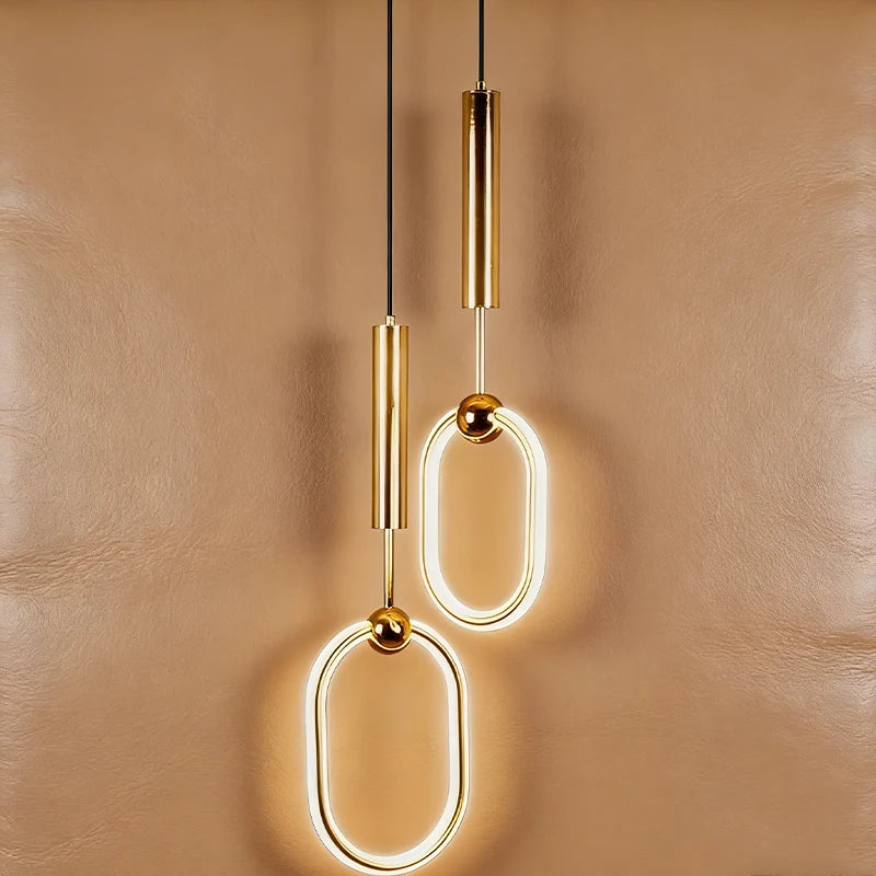 Brass Oval Ring Pendant Light, Ball Joint Detail, 69cm Drop, Minimalist Contemporary Style, Bedside, Home Office & Living Room