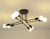Sputnik Flush Ceiling Light, 6 Bulb Branching Arms in Black and Brass, Bare Round Bulbs, Bedroom, Hallway and Living Room